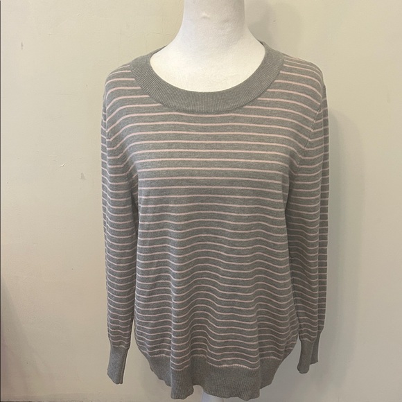 Mesh + Lace gray pink long sleeve lightweight sweater Size L EUC - Picture 1 of 9